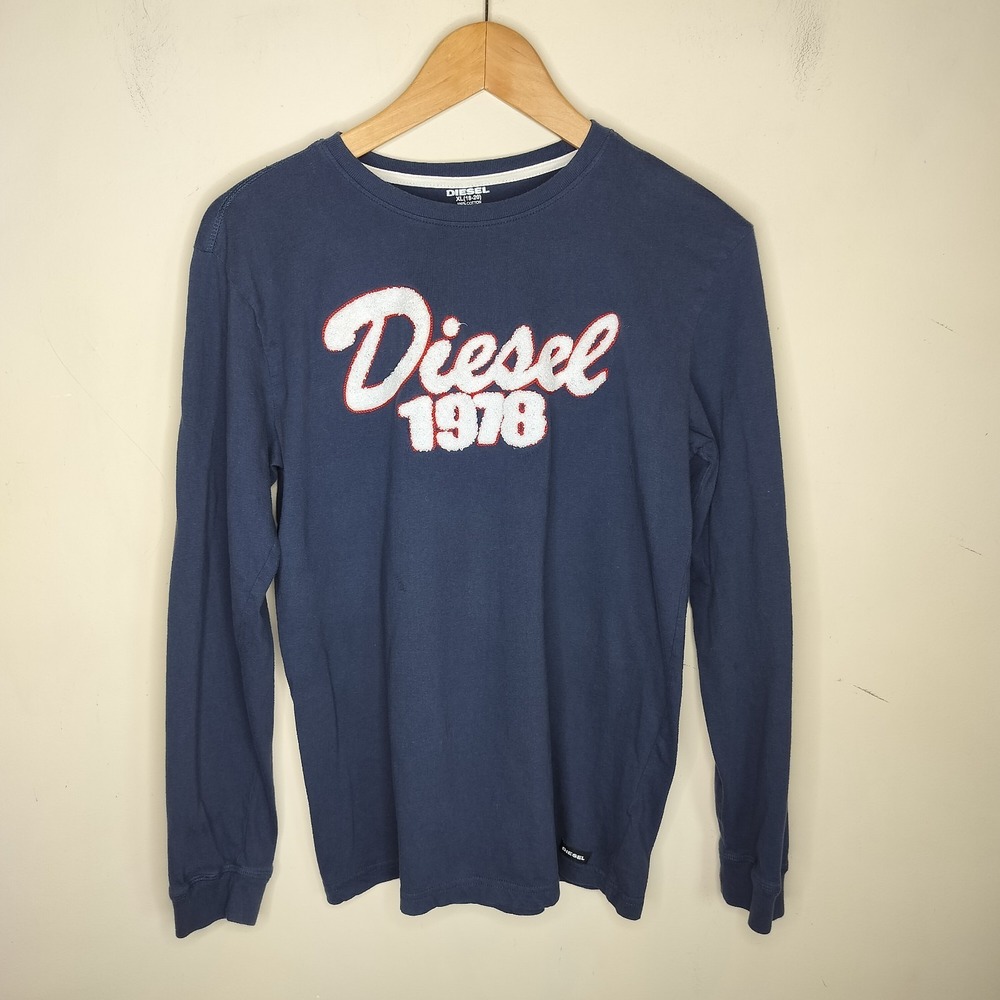 Diesel Long Sleeve T Shirt Navy Cotton 1978 Crewneck‎